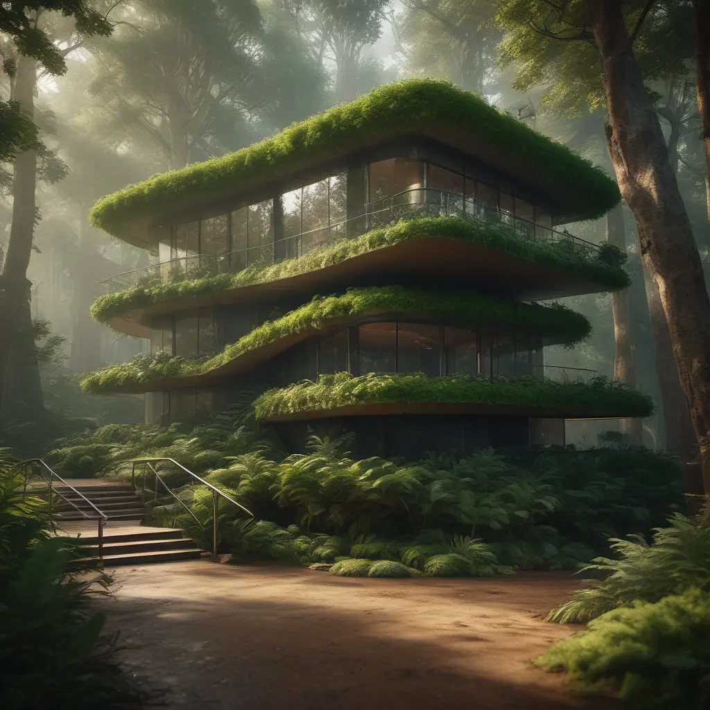 Beautiful futuristic organic house made from imaginary plants in a forest, 8k, Award-Winning, Highly Detailed, Beautiful, Epic, Octane Render, Unreal Engine, Radiant, Volumetric Lighting by Greg Rutkowski