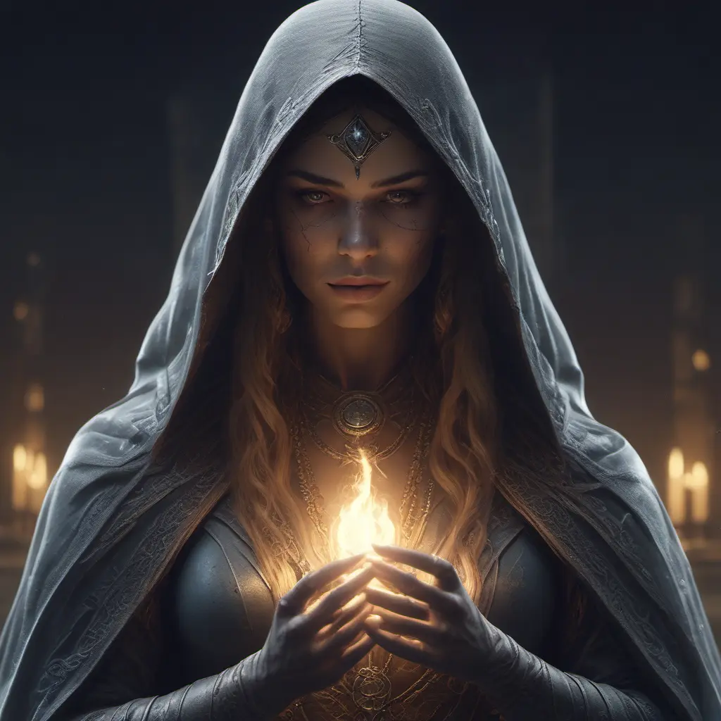 Veiled female necromancer, 8k, Gothic and Fantasy, Elden Ring, Photo Realistic, Dynamic Lighting by Stanley Artgerm Lau, Greg Rutkowski