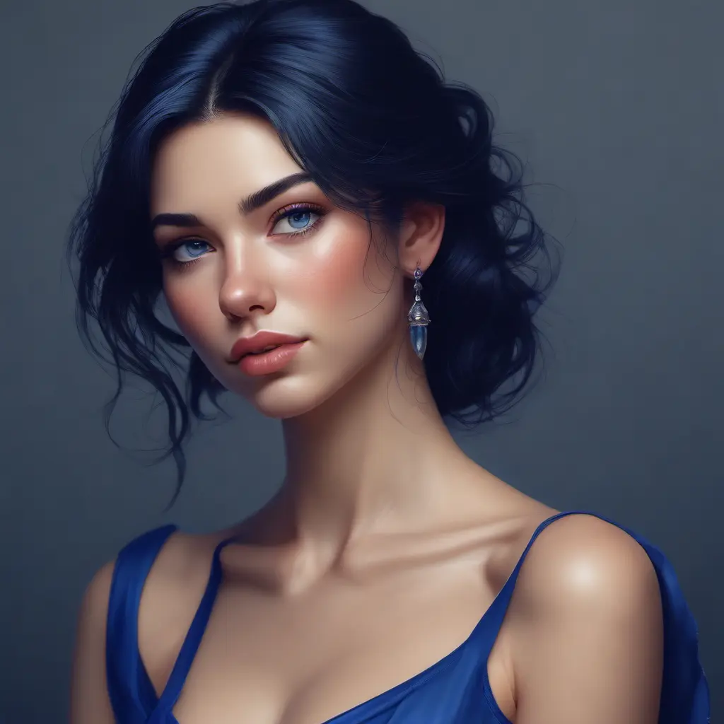 Alluring matte portrait of a beautiful A2 in dark blue, 8k, Highly Detailed, Intricate, Half Body, Realistic, Sharp Focus, Volumetric Lighting, Fantasy, Elegant by Stanley Artgerm Lau, WLOP, Stefan Kostic