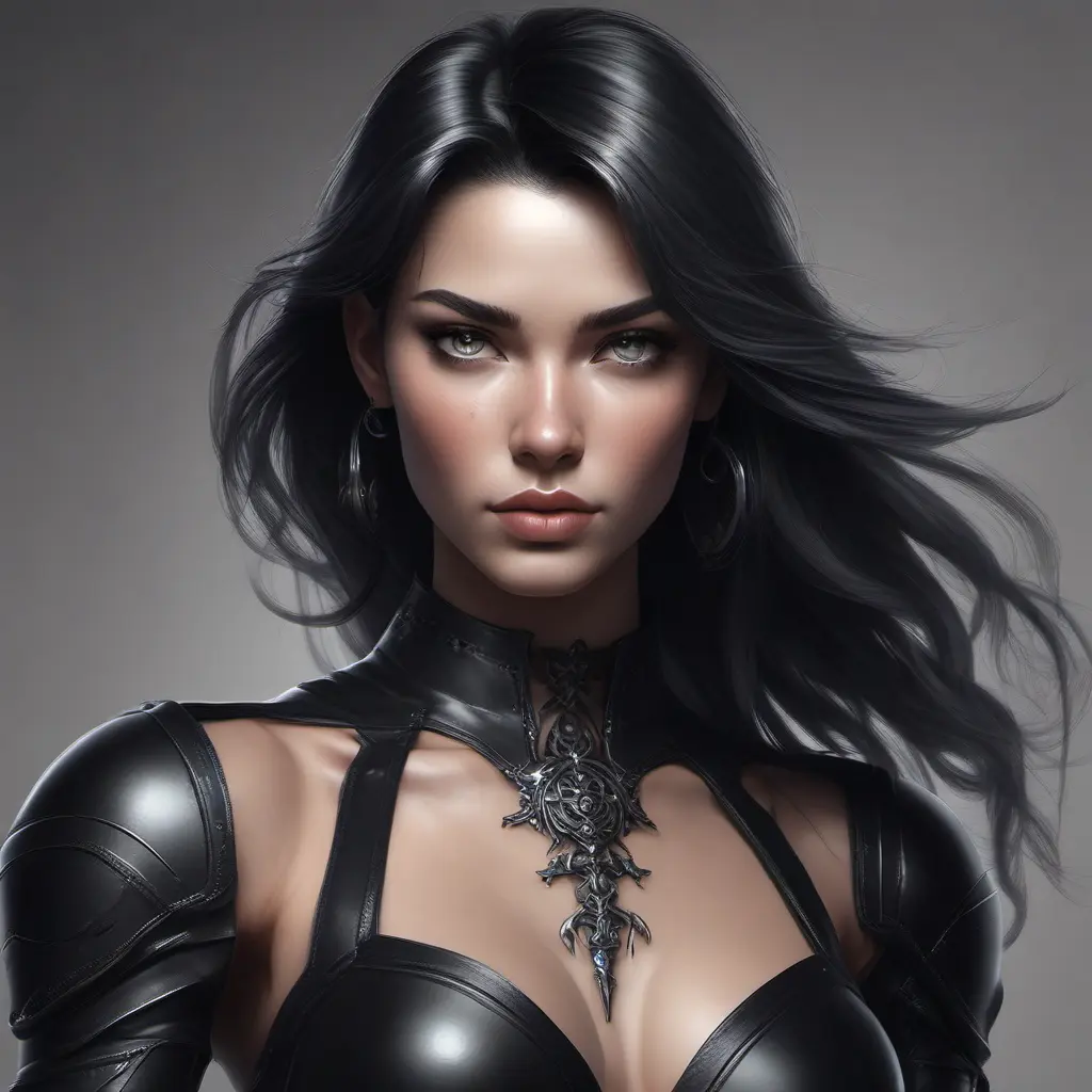 Alluring matte portrait of a beautiful A2 wearing black leather, 8k, Highly Detailed, Intricate, Half Body, Realistic, Sharp Focus, Volumetric Lighting, Fantasy, Elegant by Stanley Artgerm Lau, WLOP