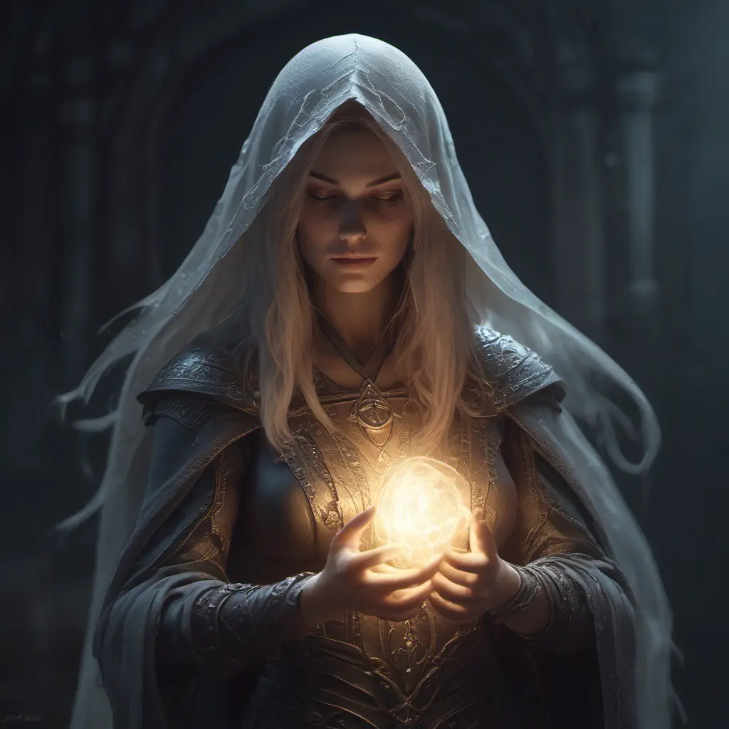 Veiled female necromancer, 8k, Gothic and Fantasy, Elden Ring, Photo Realistic, Dynamic Lighting by Stanley Artgerm Lau, Greg Rutkowski