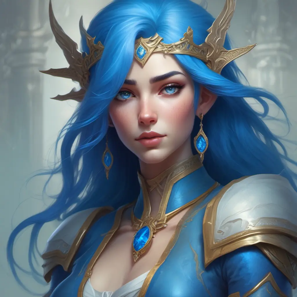 D&D concept art of gorgeous elven woman with blue hair in the style of Stefan Kostic, 8k, High Definition, Highly Detailed, Intricate, Half Body, Realistic, Sharp Focus, Fantasy, Elegant by Stanley Artgerm Lau, Luis Ricardo Falero