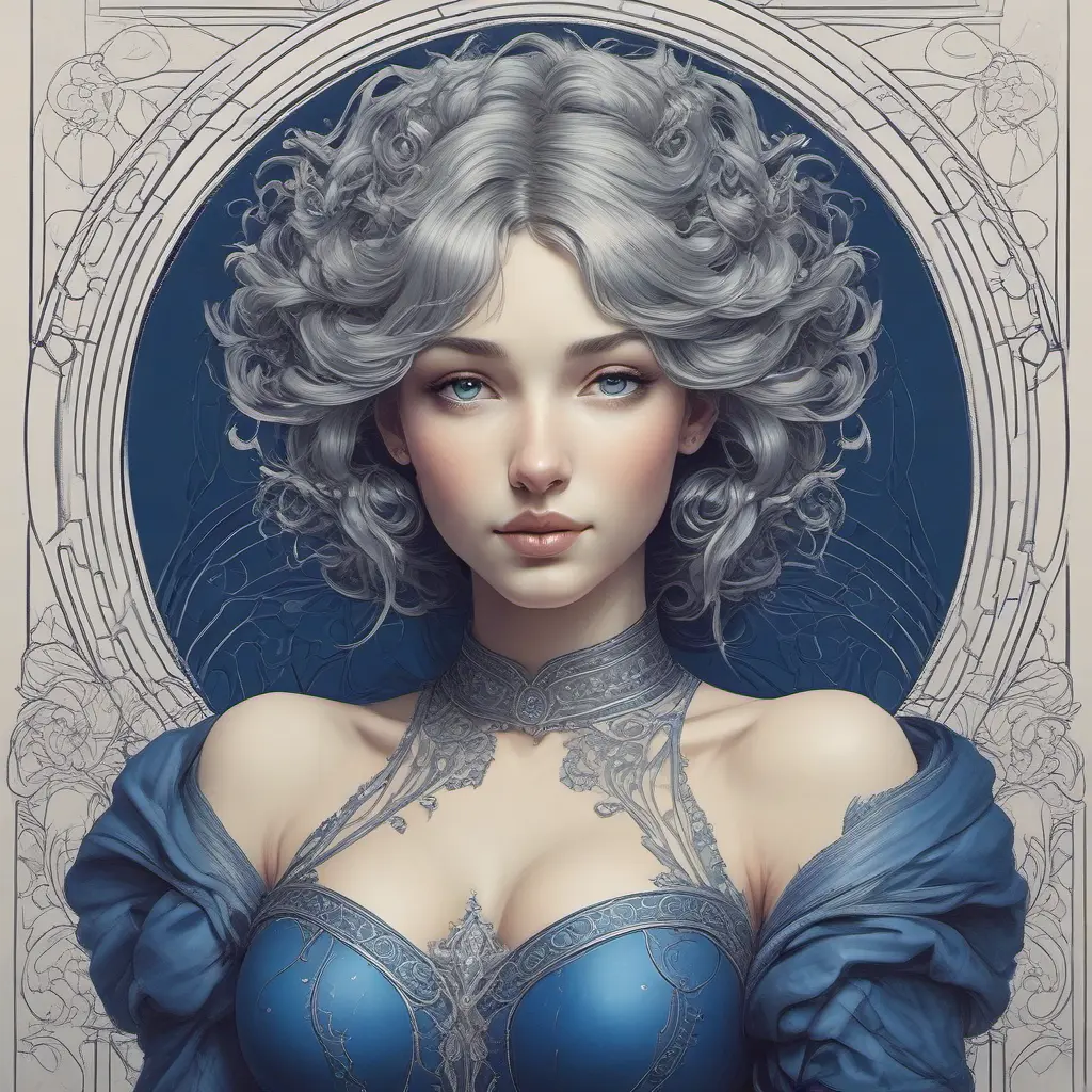 Alluring matte portrait of a beautiful A2 in dark blue, 8k, Highly Detailed, Intricate, Half Body, Realistic, Sharp Focus, Volumetric Lighting, Fantasy, Elegant by Stanley Artgerm Lau, Alphonse Mucha, WLOP, Stefan Kostic