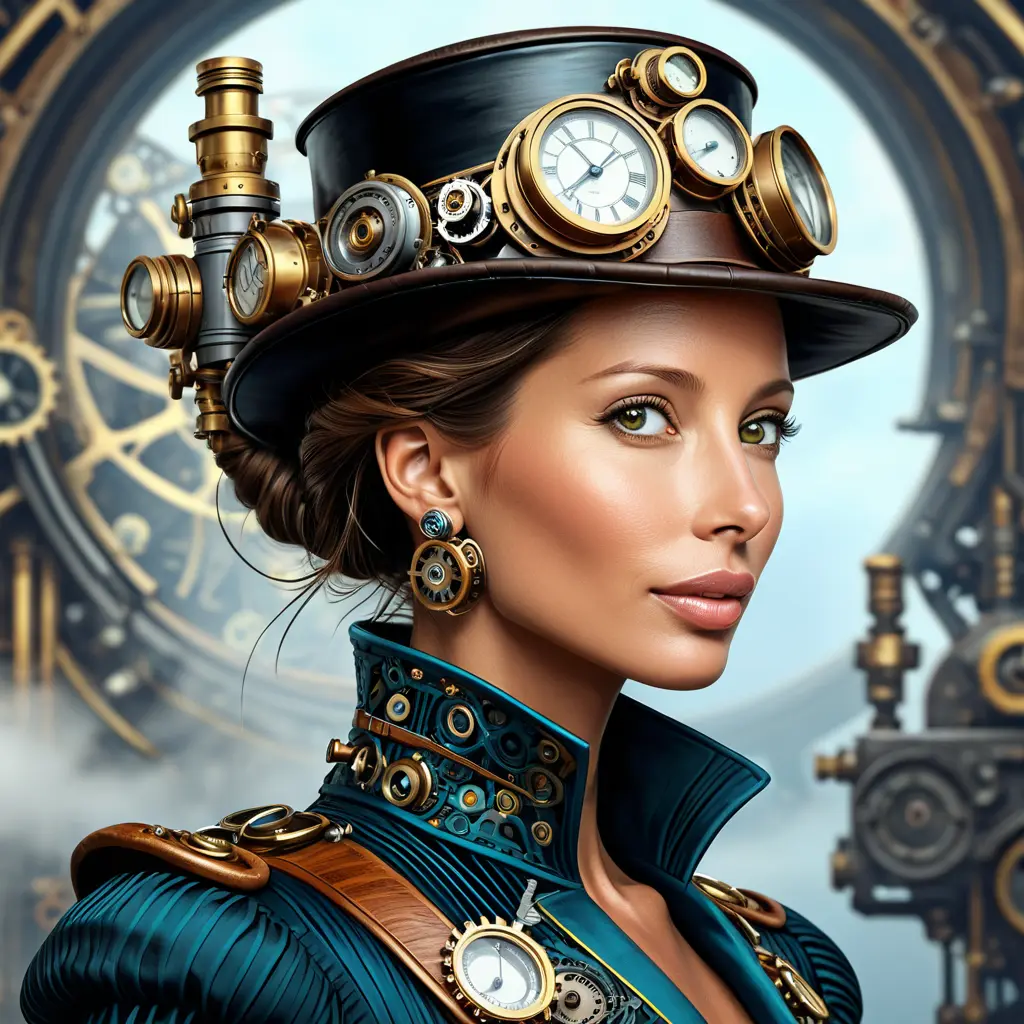 Steampunk portrait of Christy Turlington, Highly Detailed, Intricate, Artstation, Beautiful, Digital Painting, Sharp Focus, Concept Art, Elegant