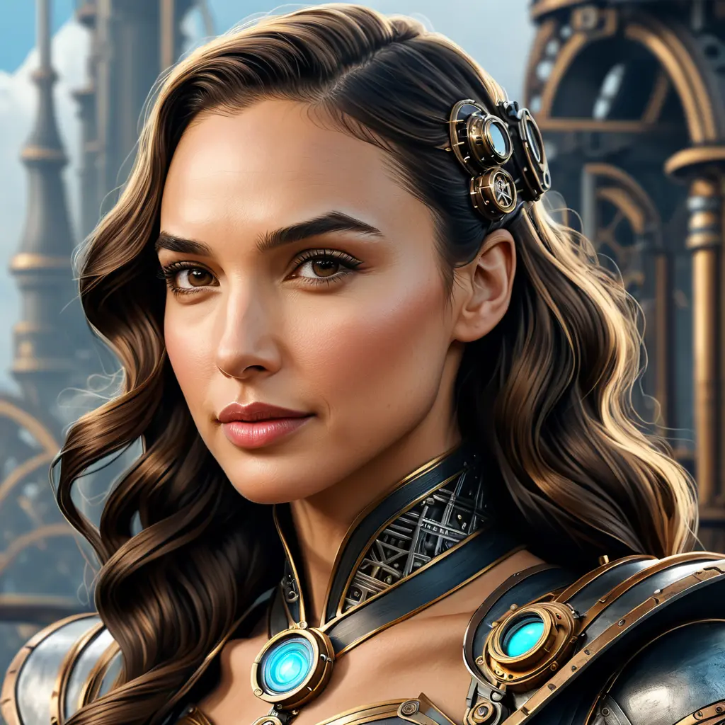 Steampunk portrait of Gal Gadot, Highly Detailed, Intricate, Artstation, Beautiful, Digital Painting, Sharp Focus, Concept Art, Elegant