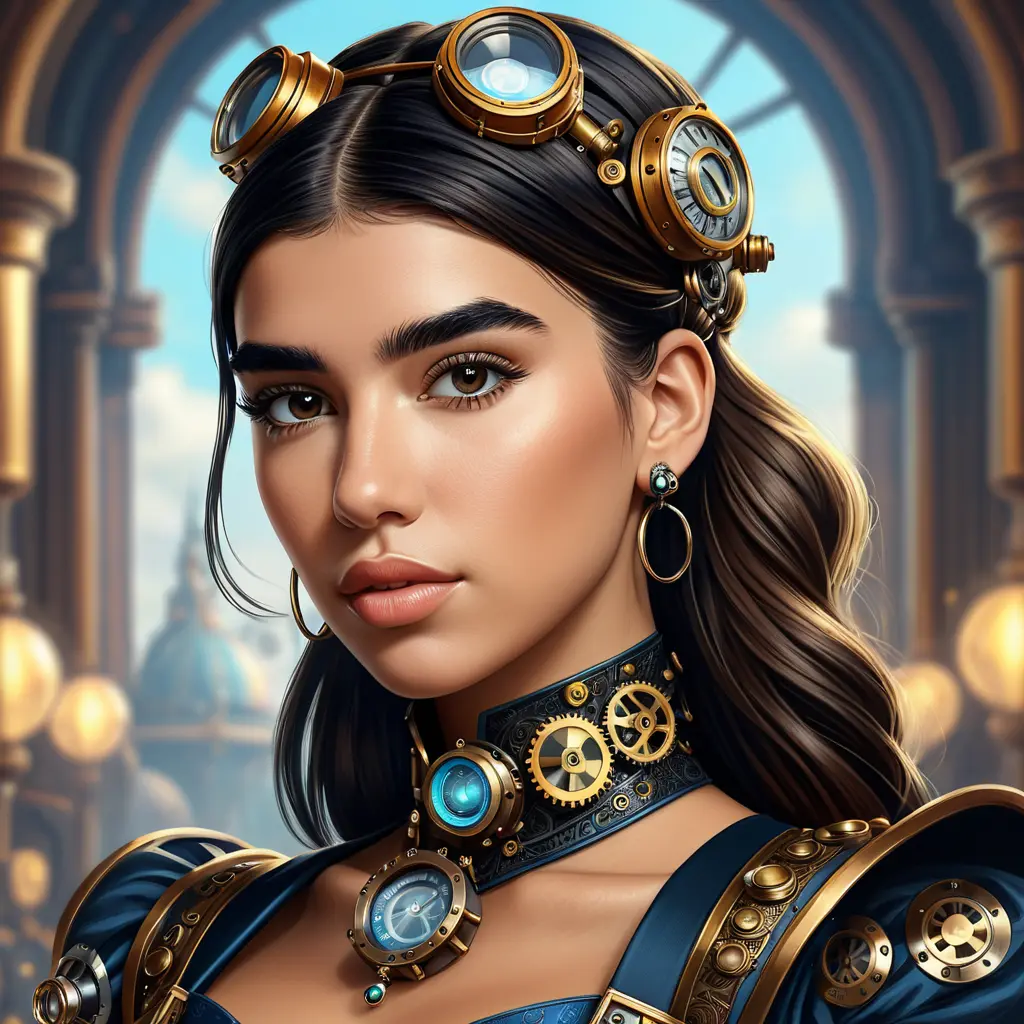 Steampunk portrait of Dua Lipa, Highly Detailed, Intricate, Artstation, Beautiful, Digital Painting, Sharp Focus, Concept Art, Elegant