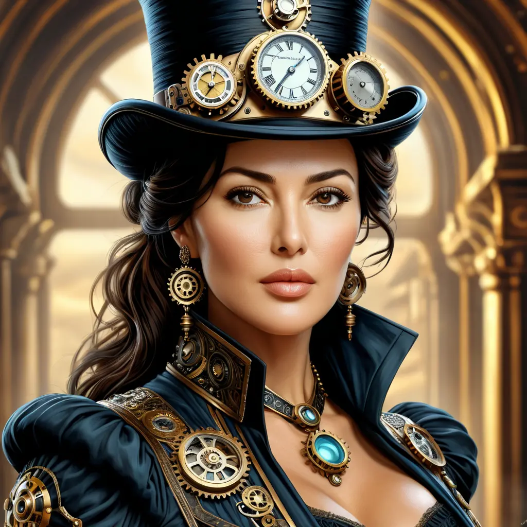 Steampunk portrait of Monica Bellucci, Highly Detailed, Intricate, Artstation, Beautiful, Digital Painting, Sharp Focus, Concept Art, Elegant