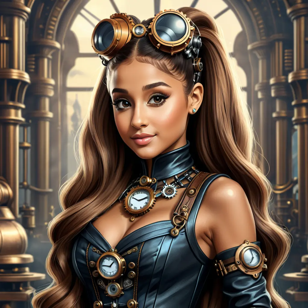 Steampunk portrait of Ariana Grande, Highly Detailed, Intricate, Artstation, Beautiful, Digital Painting, Sharp Focus, Concept Art, Elegant