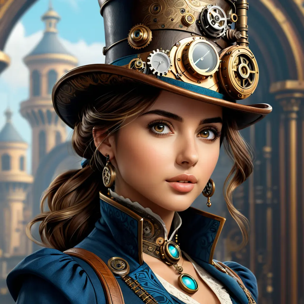 Steampunk portrait of Ana de Armas, Highly Detailed, Intricate, Artstation, Beautiful, Digital Painting, Sharp Focus, Concept Art, Elegant