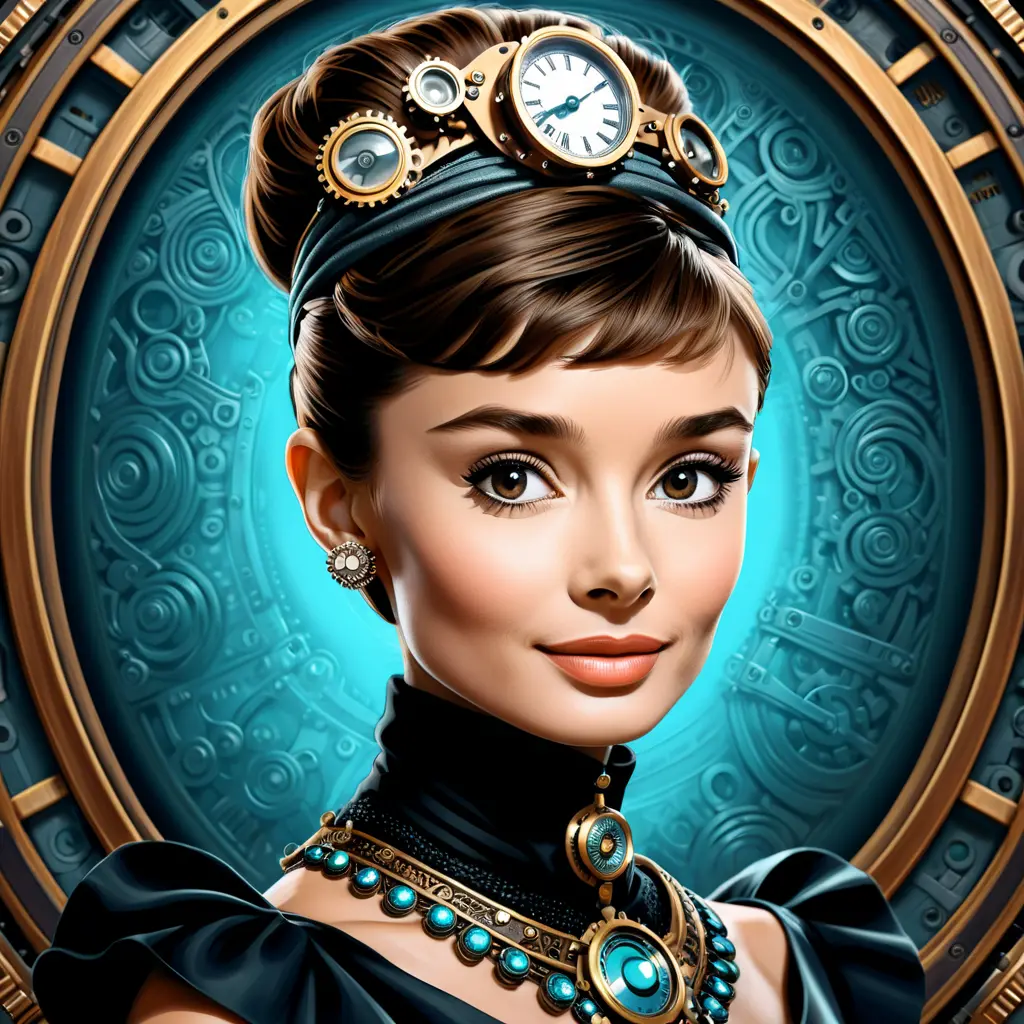 Steampunk portrait of Audrey Hepburn, Highly Detailed, Intricate, Artstation, Beautiful, Digital Painting, Sharp Focus, Concept Art, Elegant