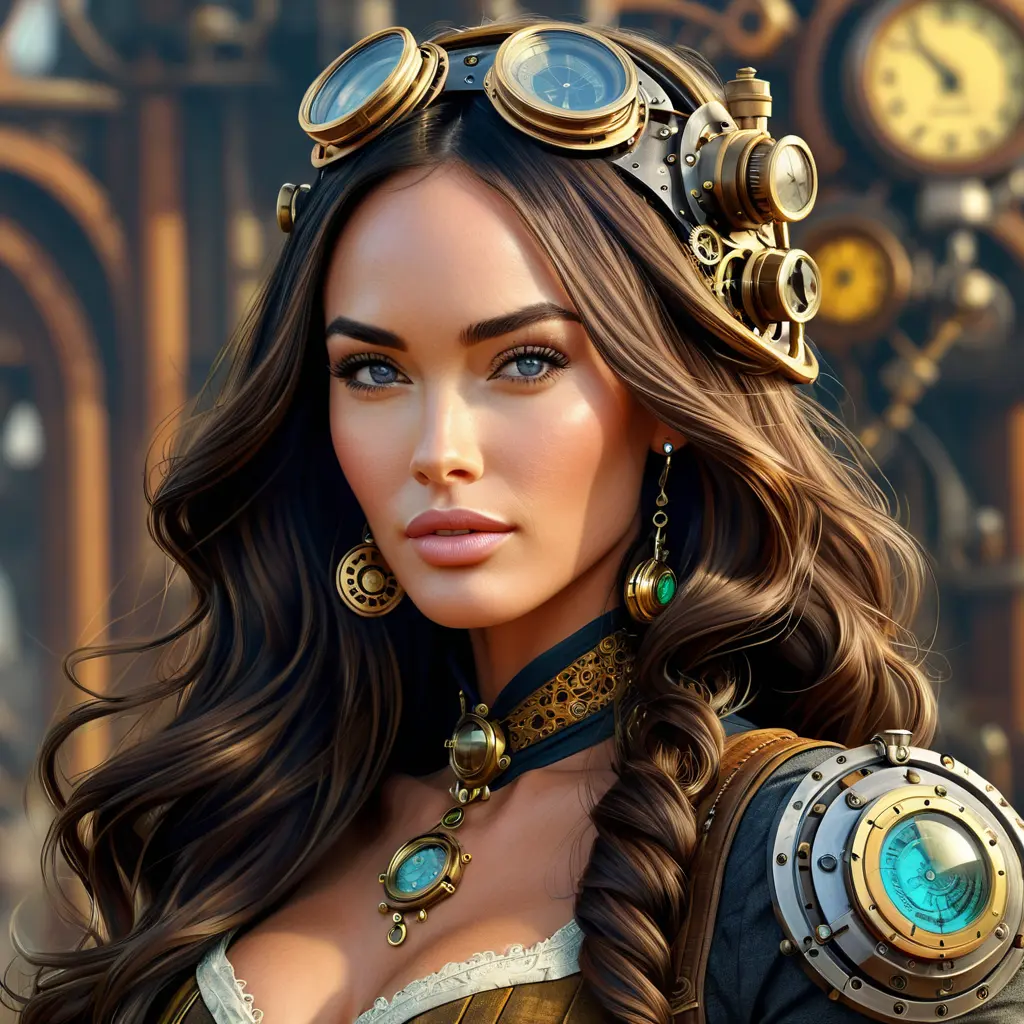 Steampunk portrait of Megan Fox, Highly Detailed, Intricate, Artstation, Beautiful, Digital Painting, Sharp Focus, Concept Art, Elegant