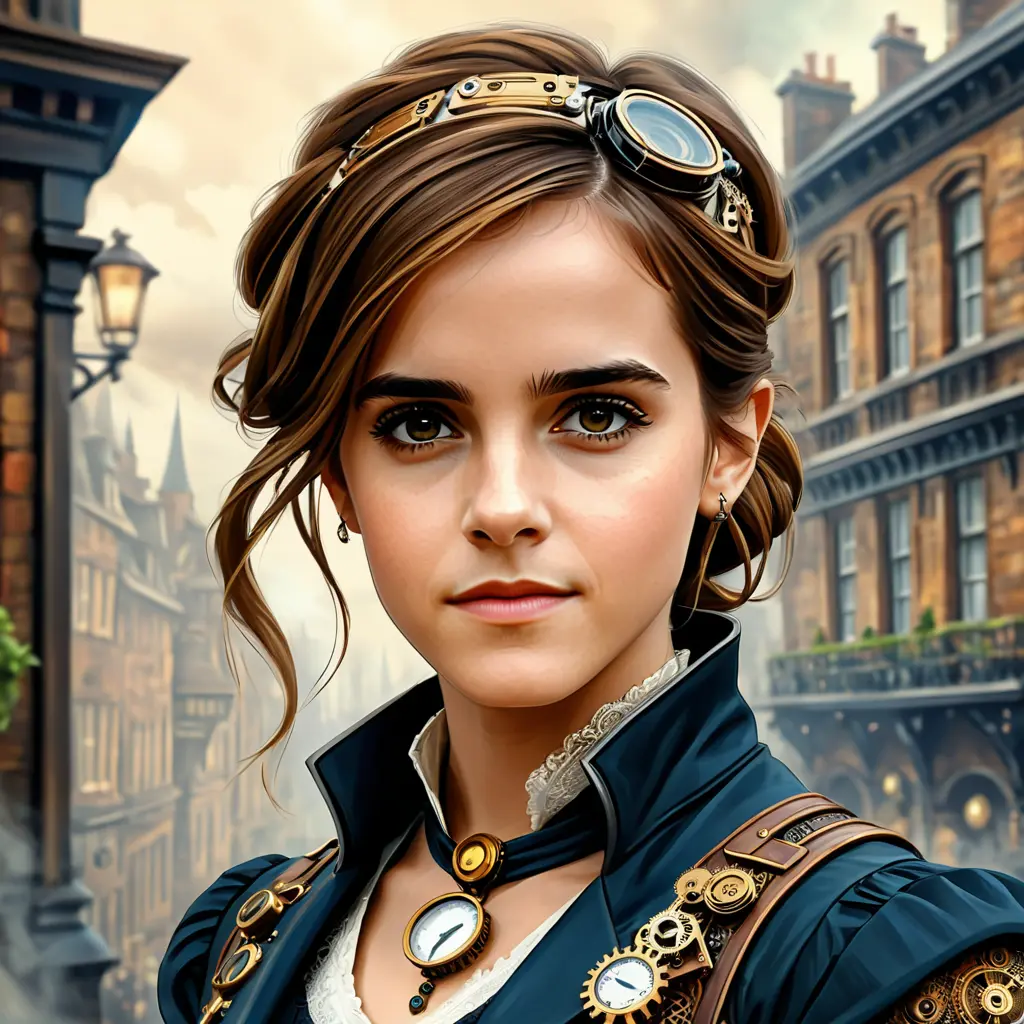 Steampunk portrait of Emma Watson, Highly Detailed, Intricate, Artstation, Beautiful, Digital Painting, Sharp Focus, Concept Art, Elegant