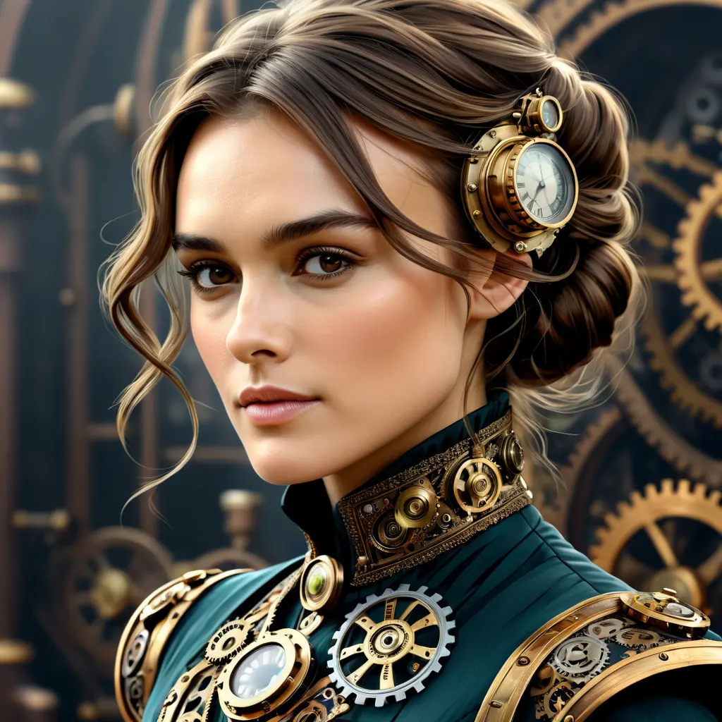 Steampunk portrait of Keira Knightley, Highly Detailed, Intricate, Artstation, Beautiful, Digital Painting, Sharp Focus, Concept Art, Elegant