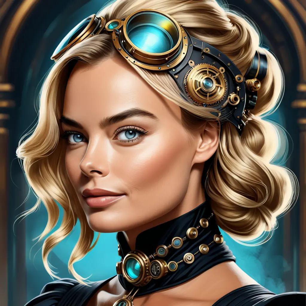 Steampunk portrait of Margot Robbie, Highly Detailed, Intricate, Artstation, Beautiful, Digital Painting, Sharp Focus, Concept Art, Elegant