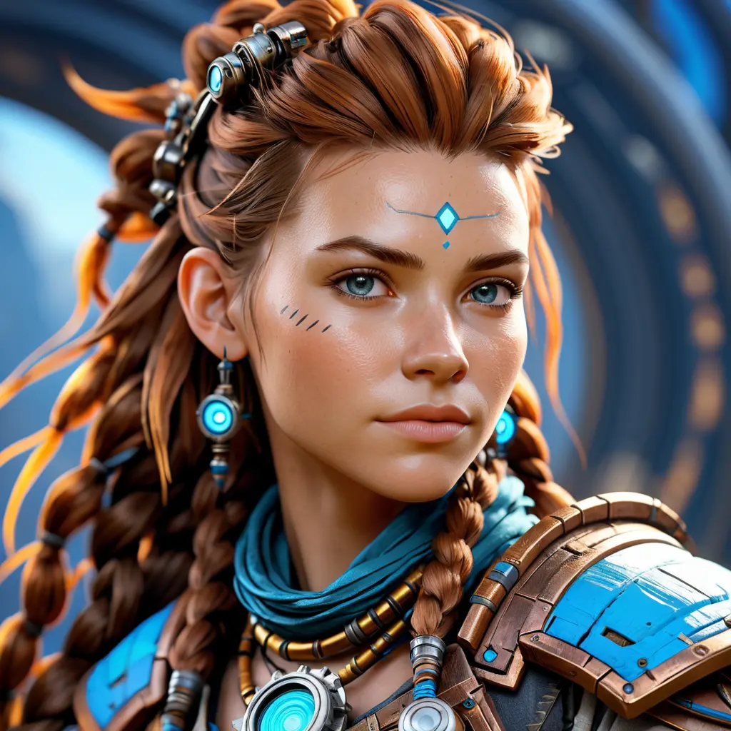 Steampunk portrait of Aloy from Horizon Zero Dawn, Highly Detailed, Intricate, Artstation, Beautiful, Digital Painting, Sharp Focus, Concept Art, Elegant