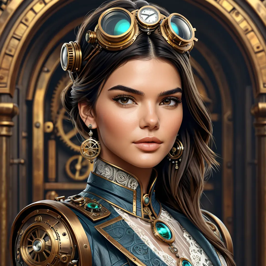 Steampunk portrait of Kendall Jenner, Highly Detailed, Intricate, Artstation, Beautiful, Digital Painting, Sharp Focus, Concept Art, Elegant