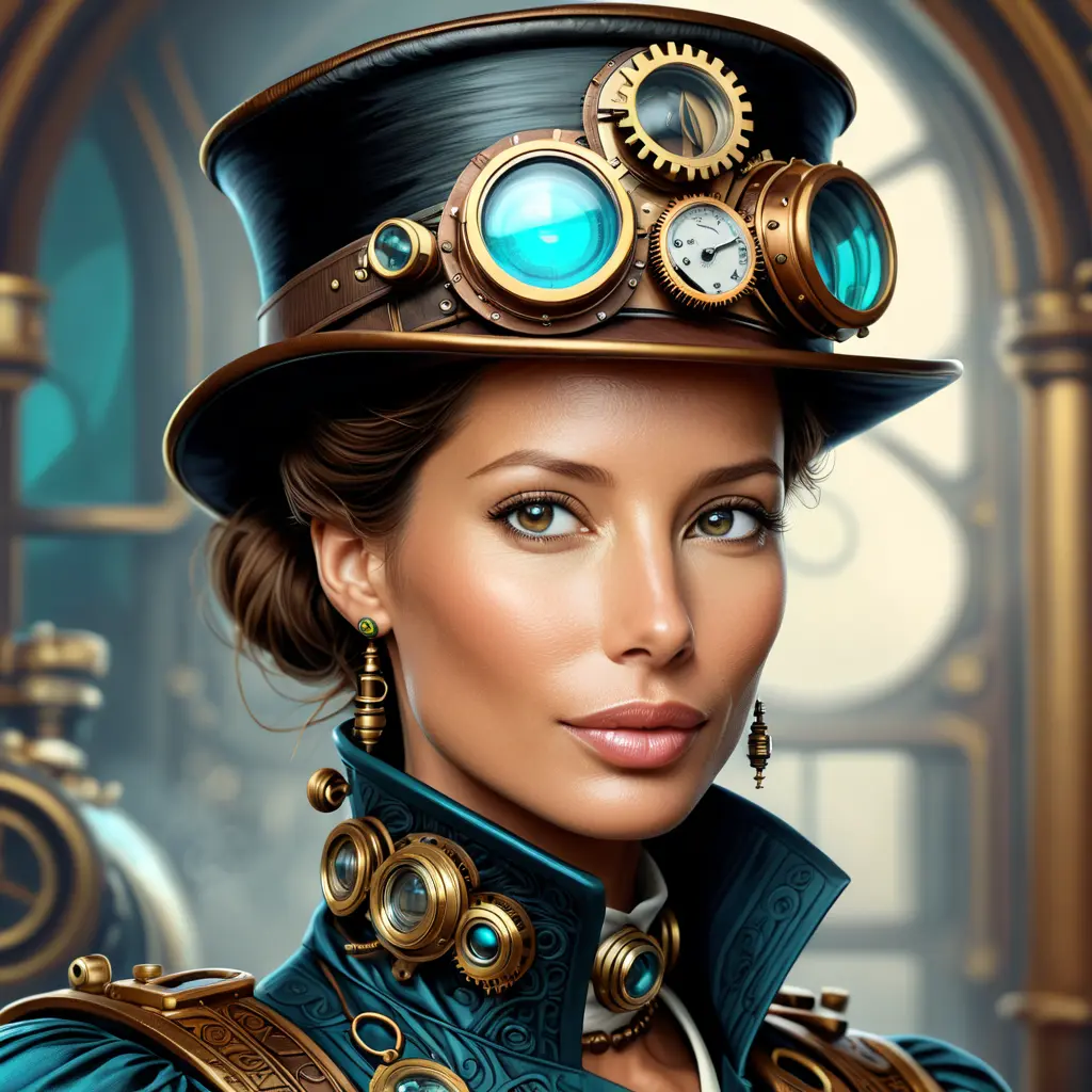 Steampunk portrait of Christy Turlington, Highly Detailed, Intricate, Artstation, Beautiful, Digital Painting, Sharp Focus, Concept Art, Elegant