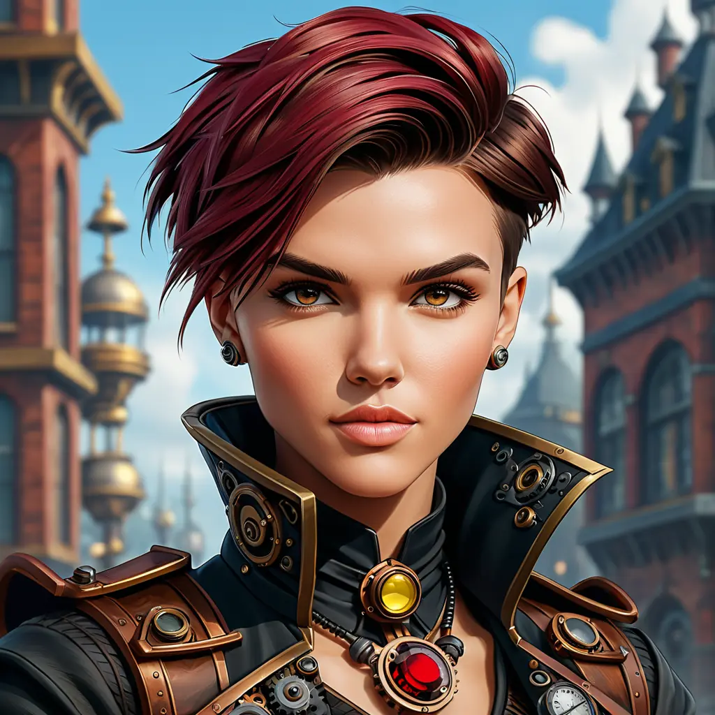 Steampunk portrait of Ruby Rose, Highly Detailed, Intricate, Artstation, Beautiful, Digital Painting, Sharp Focus, Concept Art, Elegant