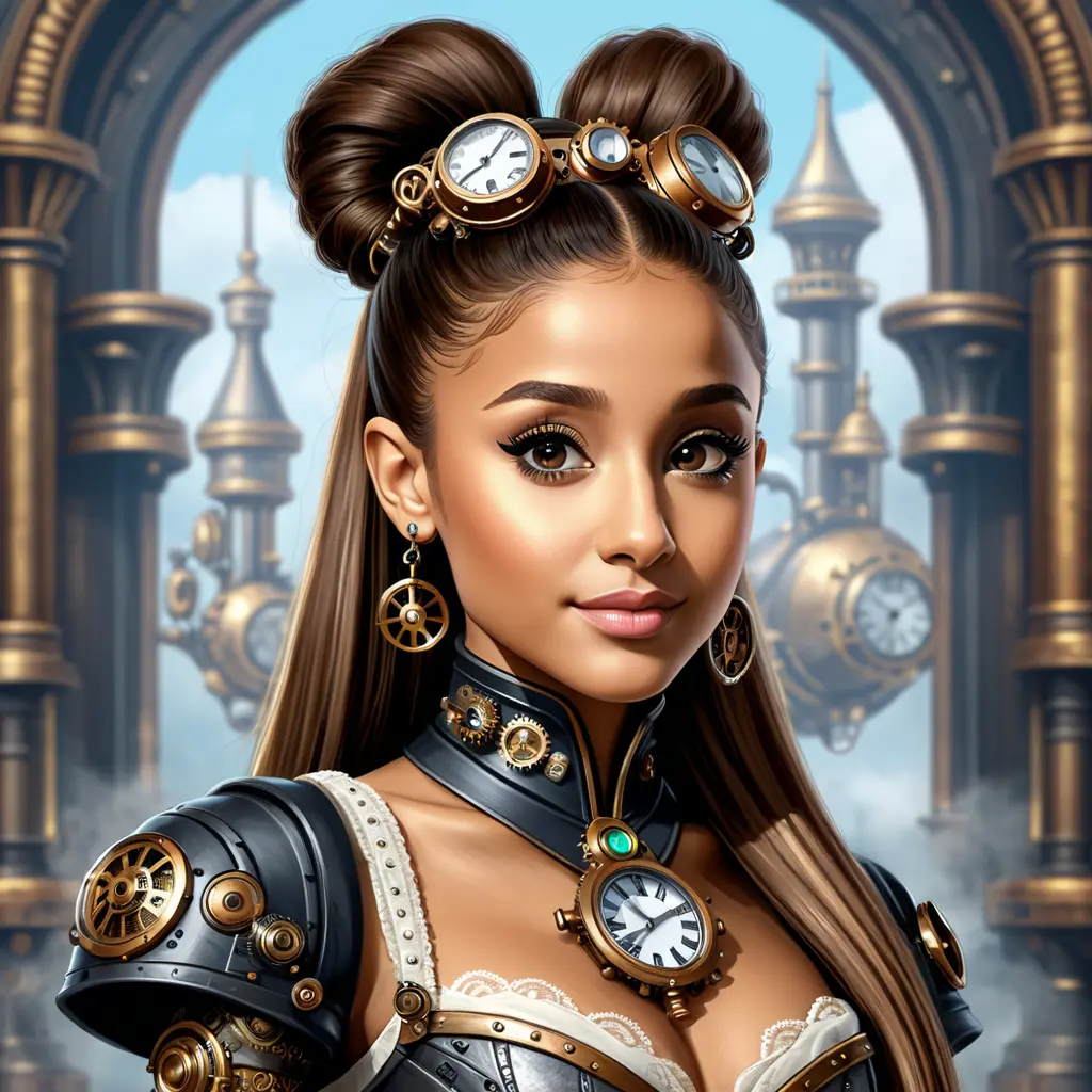 Steampunk portrait of Ariana Grande, Highly Detailed, Intricate, Artstation, Beautiful, Digital Painting, Sharp Focus, Concept Art, Elegant