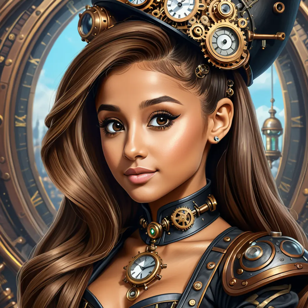 Steampunk portrait of Ariana Grande, Highly Detailed, Intricate, Artstation, Beautiful, Digital Painting, Sharp Focus, Concept Art, Elegant