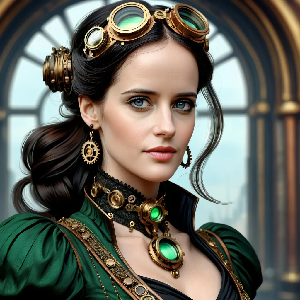 Steampunk portrait of Eva Green, Highly Detailed, Intricate, Artstation, Beautiful, Digital Painting, Sharp Focus, Concept Art, Elegant