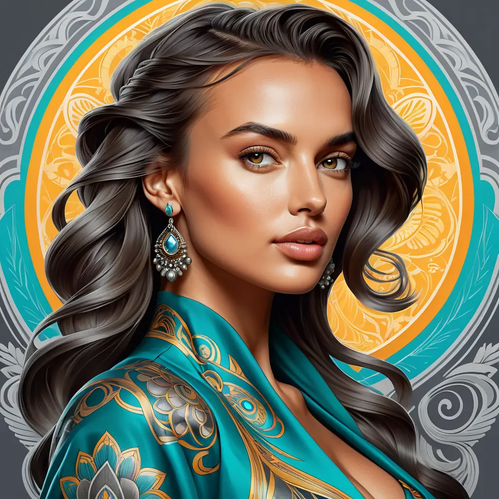 Colorful portrait of a tattooed Irina Shayk with a grey scale face, 4k, Highly Detailed, Hyper Detailed, Powerful, Artstation, Vintage Illustration, Digital Painting, Sharp Focus, Smooth, Concept Art by Stanley Artgerm Lau, Alphonse Mucha, Greg Rutkowski