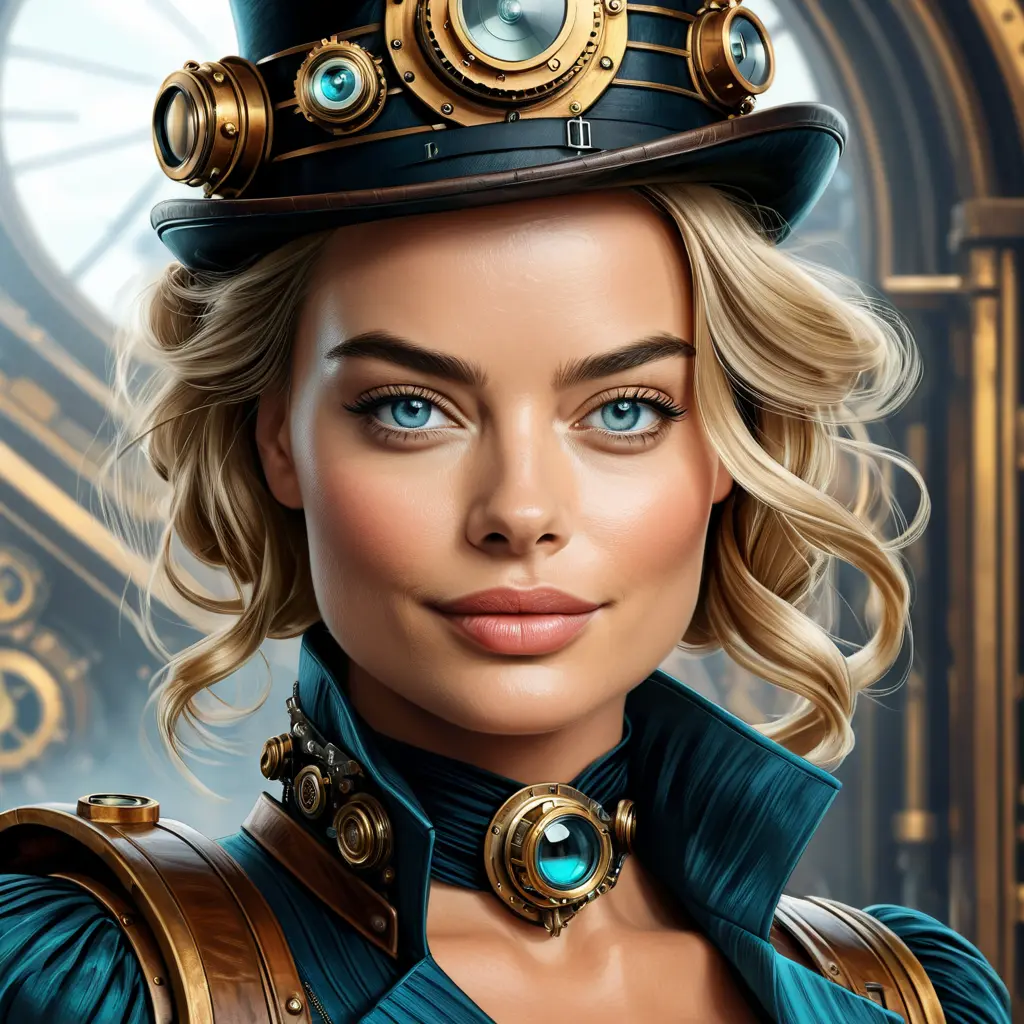 Steampunk portrait of Margot Robbie, Highly Detailed, Intricate, Artstation, Beautiful, Digital Painting, Sharp Focus, Concept Art, Elegant