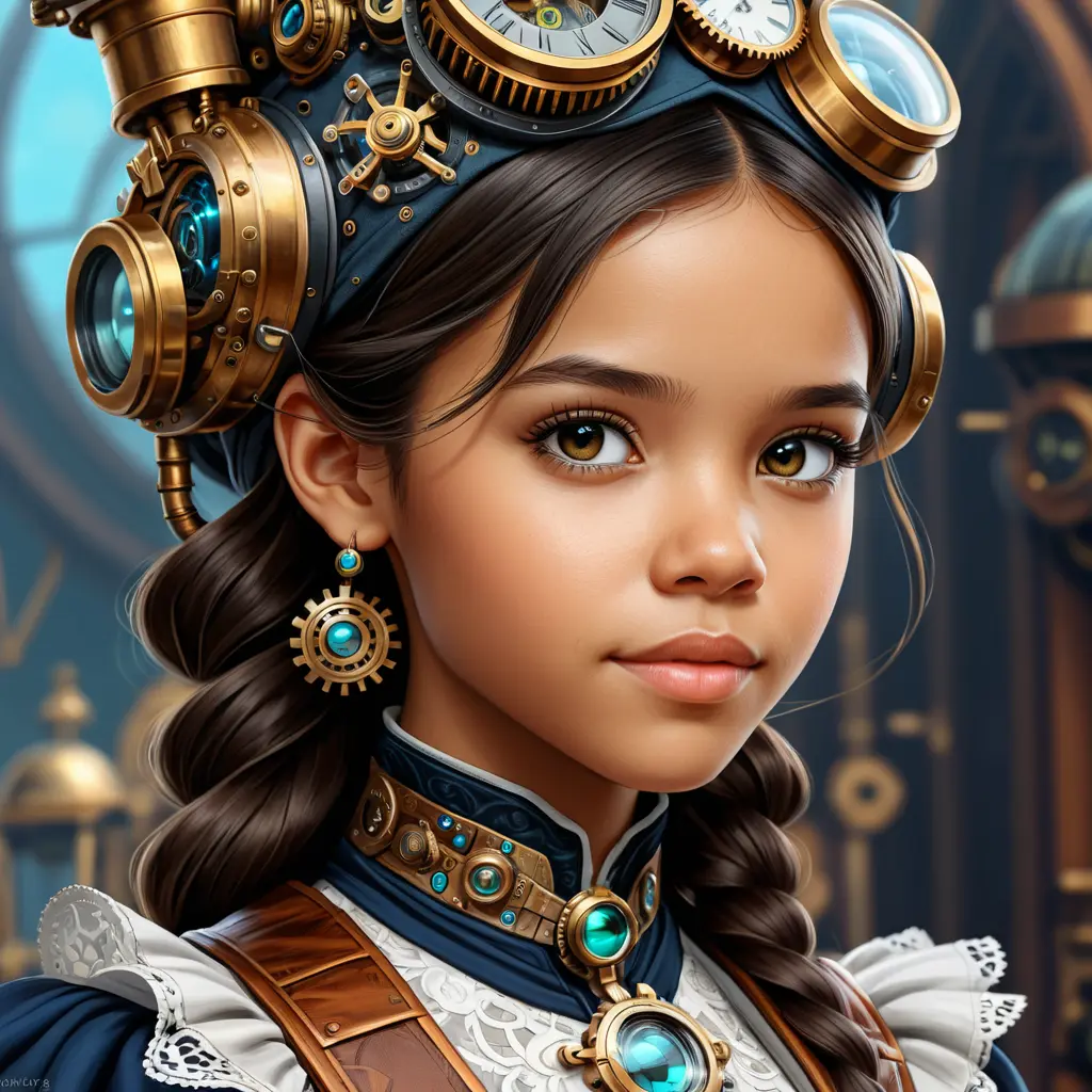 Steampunk portrait of Jenna Ortega, Highly Detailed, Intricate, Artstation, Beautiful, Digital Painting, Sharp Focus, Concept Art, Elegant