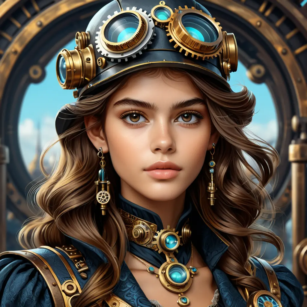 Steampunk portrait of Kaia Gerber, Highly Detailed, Intricate, Artstation, Beautiful, Digital Painting, Sharp Focus, Concept Art, Elegant