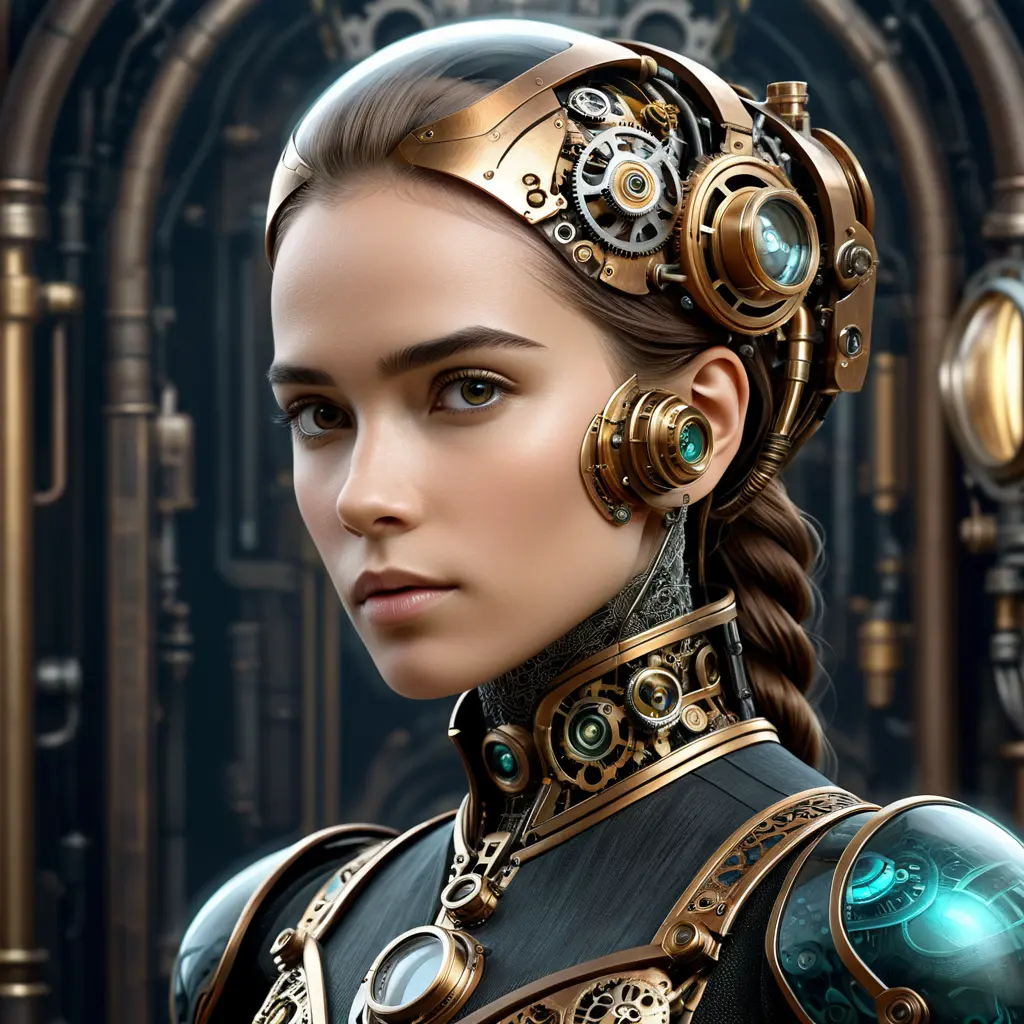 Steampunk portrait of Ex Machina, Highly Detailed, Intricate, Artstation, Beautiful, Digital Painting, Sharp Focus, Concept Art, Elegant