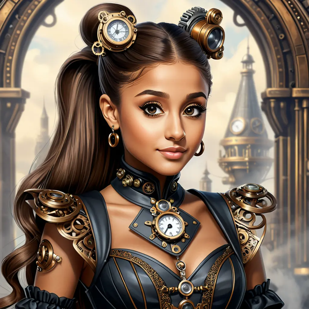 Steampunk portrait of Ariana Grande, Highly Detailed, Intricate, Artstation, Beautiful, Digital Painting, Sharp Focus, Concept Art, Elegant