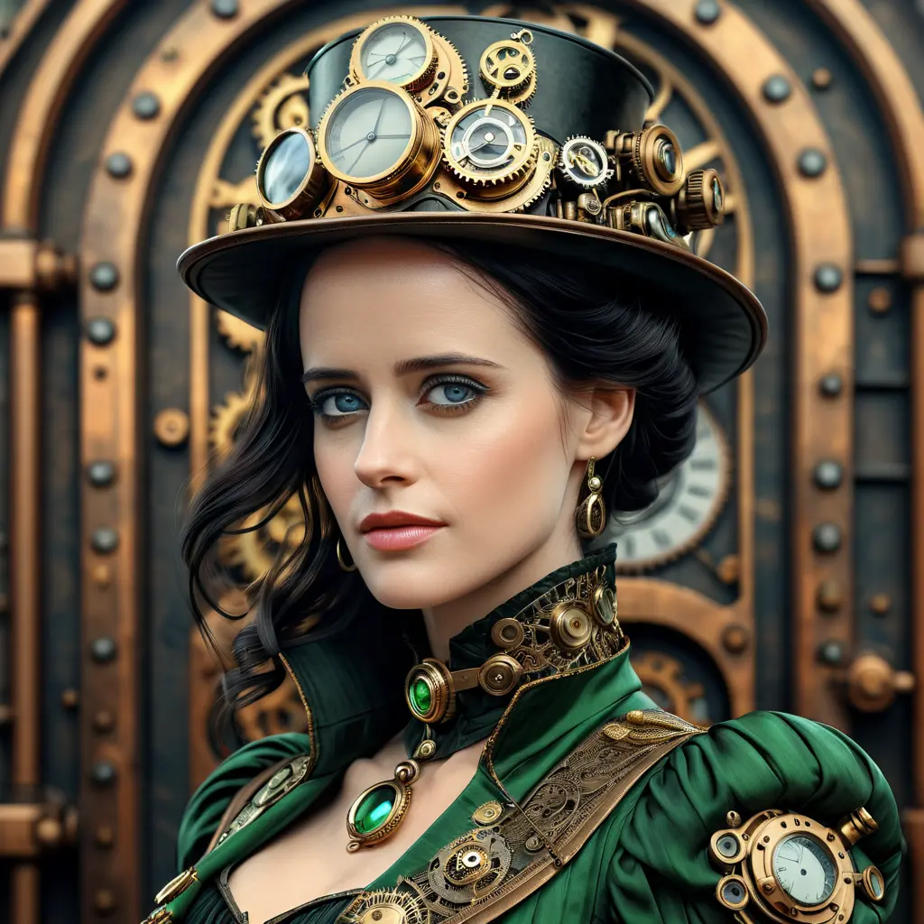 Steampunk portrait of Eva Green, Highly Detailed, Intricate, Artstation, Beautiful, Digital Painting, Sharp Focus, Concept Art, Elegant