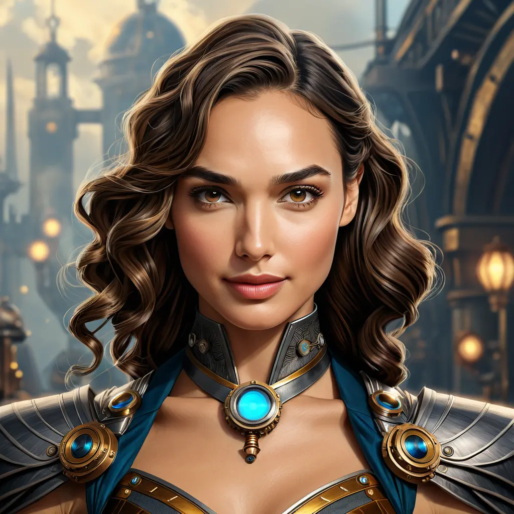 Steampunk portrait of Gal Gadot, Highly Detailed, Intricate, Artstation, Beautiful, Digital Painting, Sharp Focus, Concept Art, Elegant