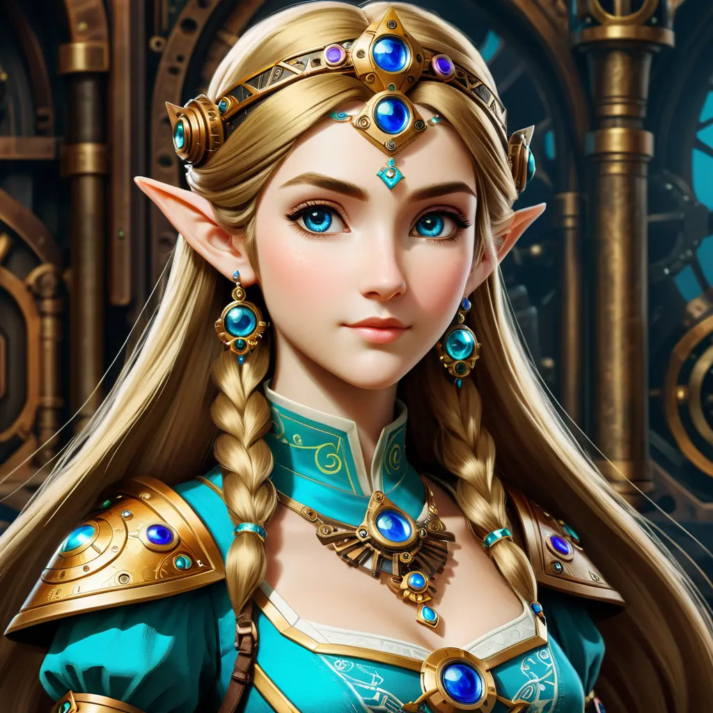 Steampunk portrait of Princess Zelda, Highly Detailed, Intricate, Artstation, Beautiful, Digital Painting, Sharp Focus, Concept Art, Elegant