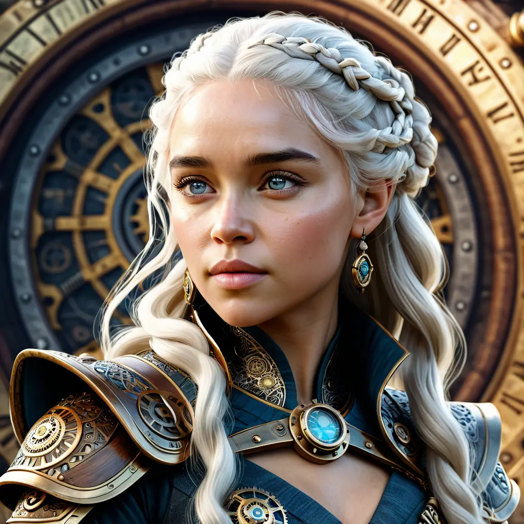 Steampunk portrait of Daenerys Targaryen, Highly Detailed, Intricate, Artstation, Beautiful, Digital Painting, Sharp Focus, Concept Art, Elegant