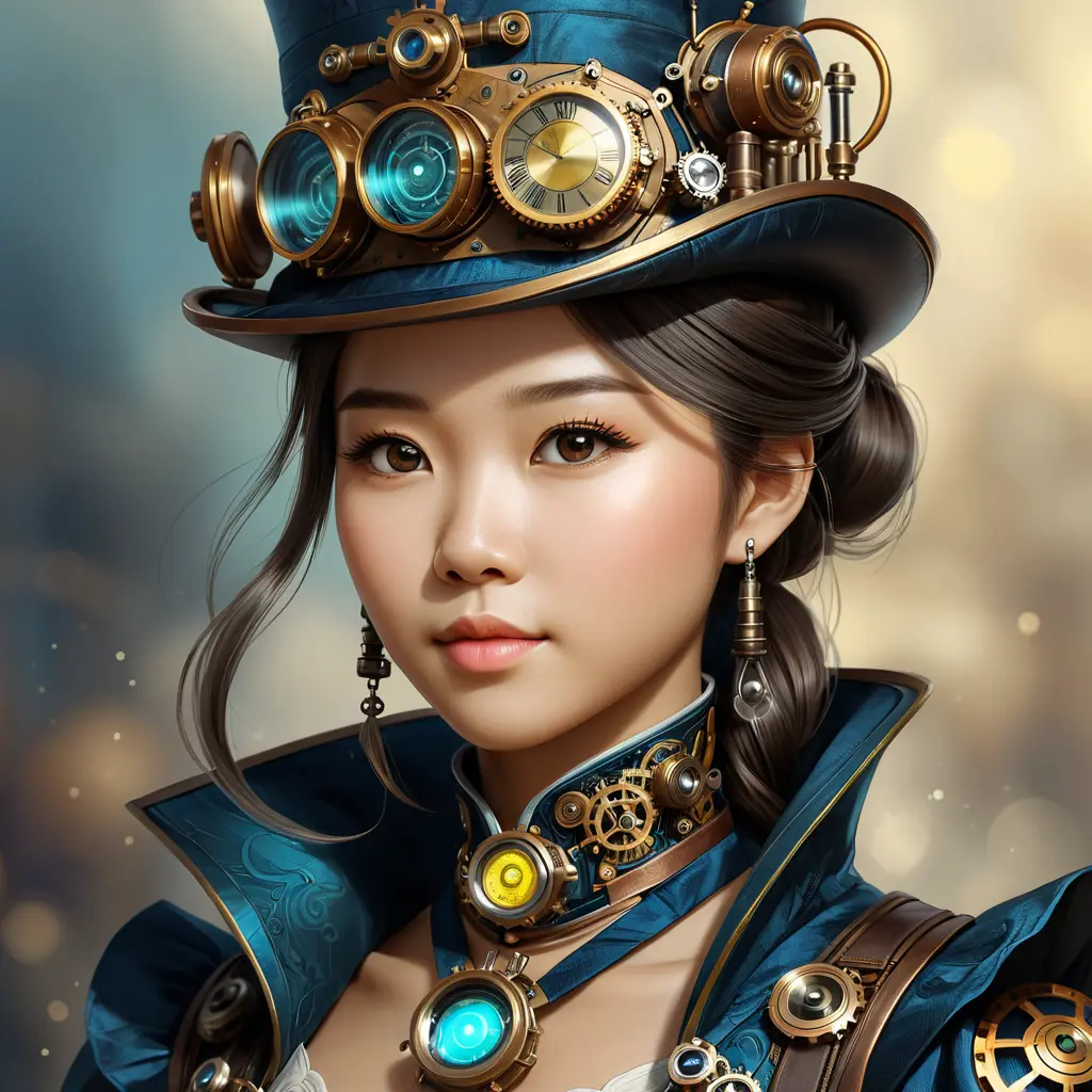 Steampunk portrait of Kailey Hsu, Highly Detailed, Intricate, Artstation, Beautiful, Digital Painting, Sharp Focus, Concept Art, Elegant