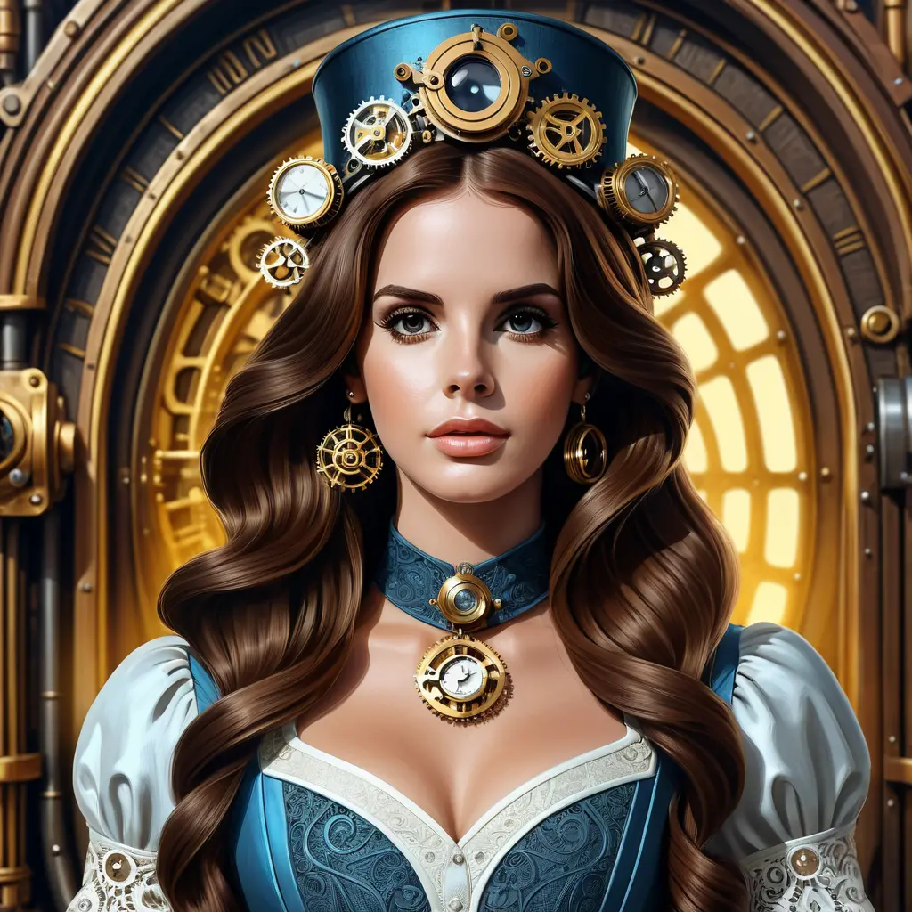 Steampunk portrait of Lana Del Rey, Highly Detailed, Intricate, Artstation, Beautiful, Digital Painting, Sharp Focus, Concept Art, Elegant