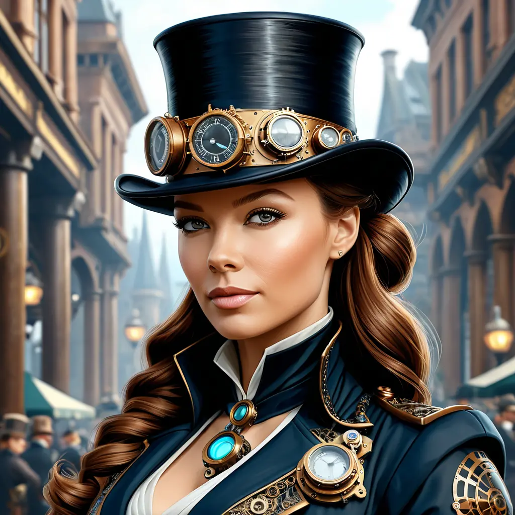 Steampunk portrait of Rebecca Ferguson, Highly Detailed, Intricate, Artstation, Beautiful, Digital Painting, Sharp Focus, Concept Art, Elegant