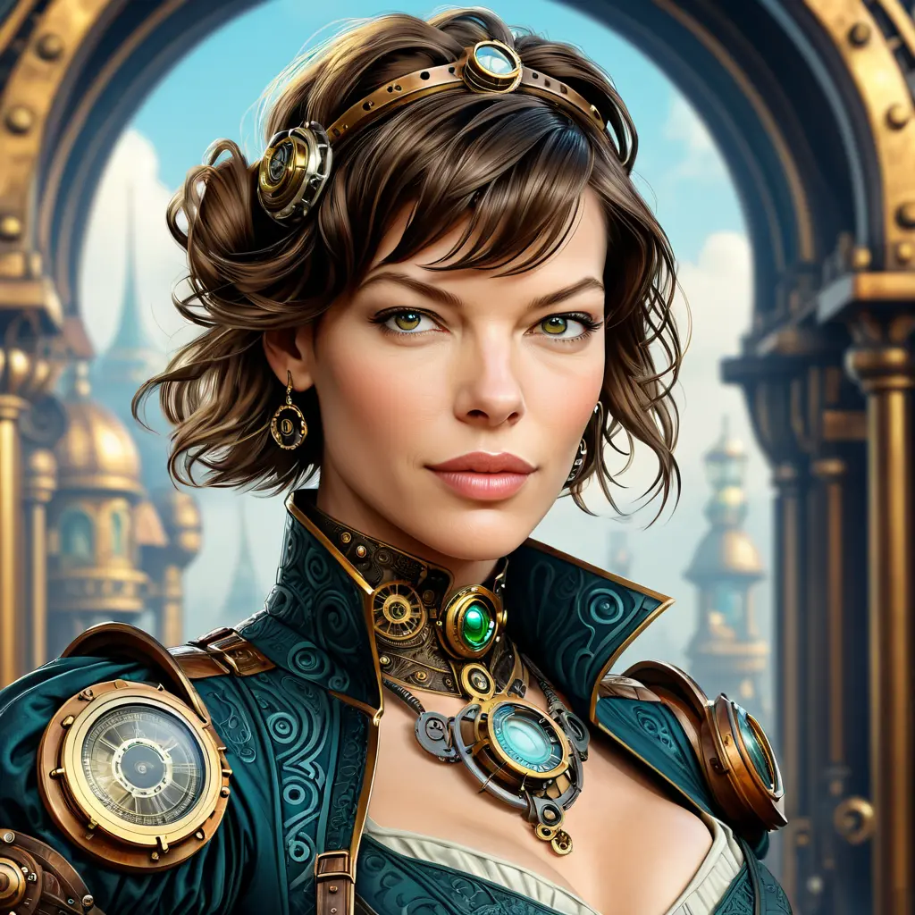 Steampunk portrait of Milla Jovovich, Highly Detailed, Intricate, Artstation, Beautiful, Digital Painting, Sharp Focus, Concept Art, Elegant