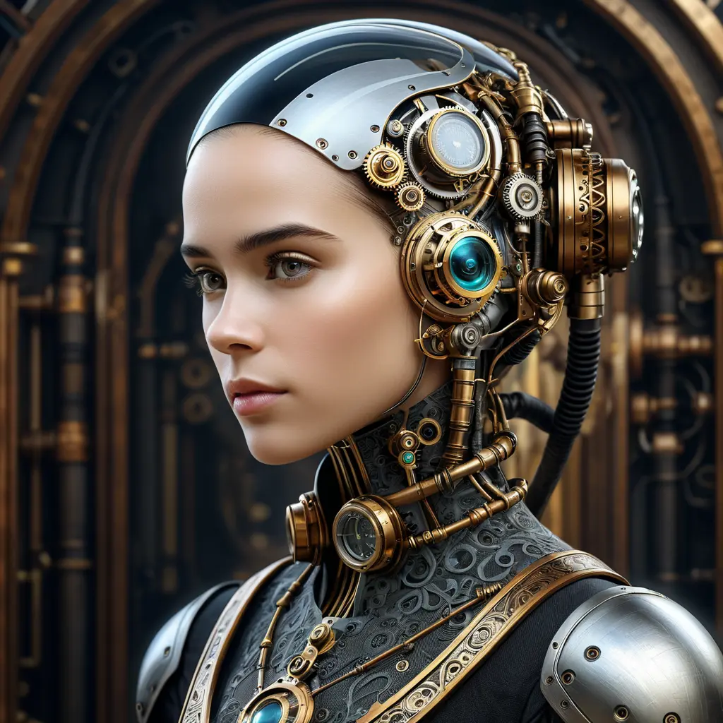 Steampunk portrait of Ex Machina, Highly Detailed, Intricate, Artstation, Beautiful, Digital Painting, Sharp Focus, Concept Art, Elegant