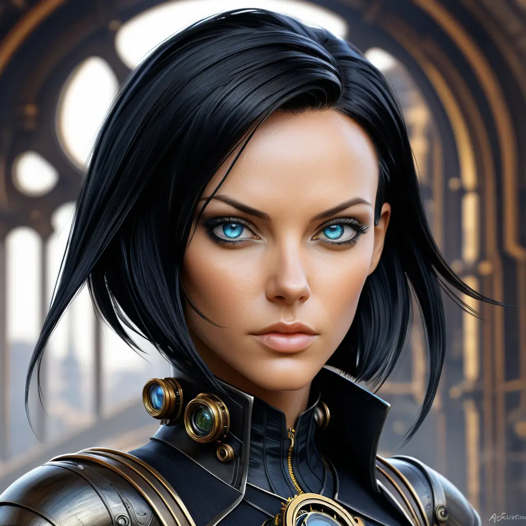 Steampunk portrait of Aeon Flux, Highly Detailed, Intricate, Artstation, Beautiful, Digital Painting, Sharp Focus, Concept Art, Elegant