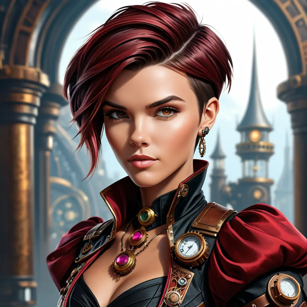 Steampunk portrait of Ruby Rose, Highly Detailed, Intricate, Artstation, Beautiful, Digital Painting, Sharp Focus, Concept Art, Elegant