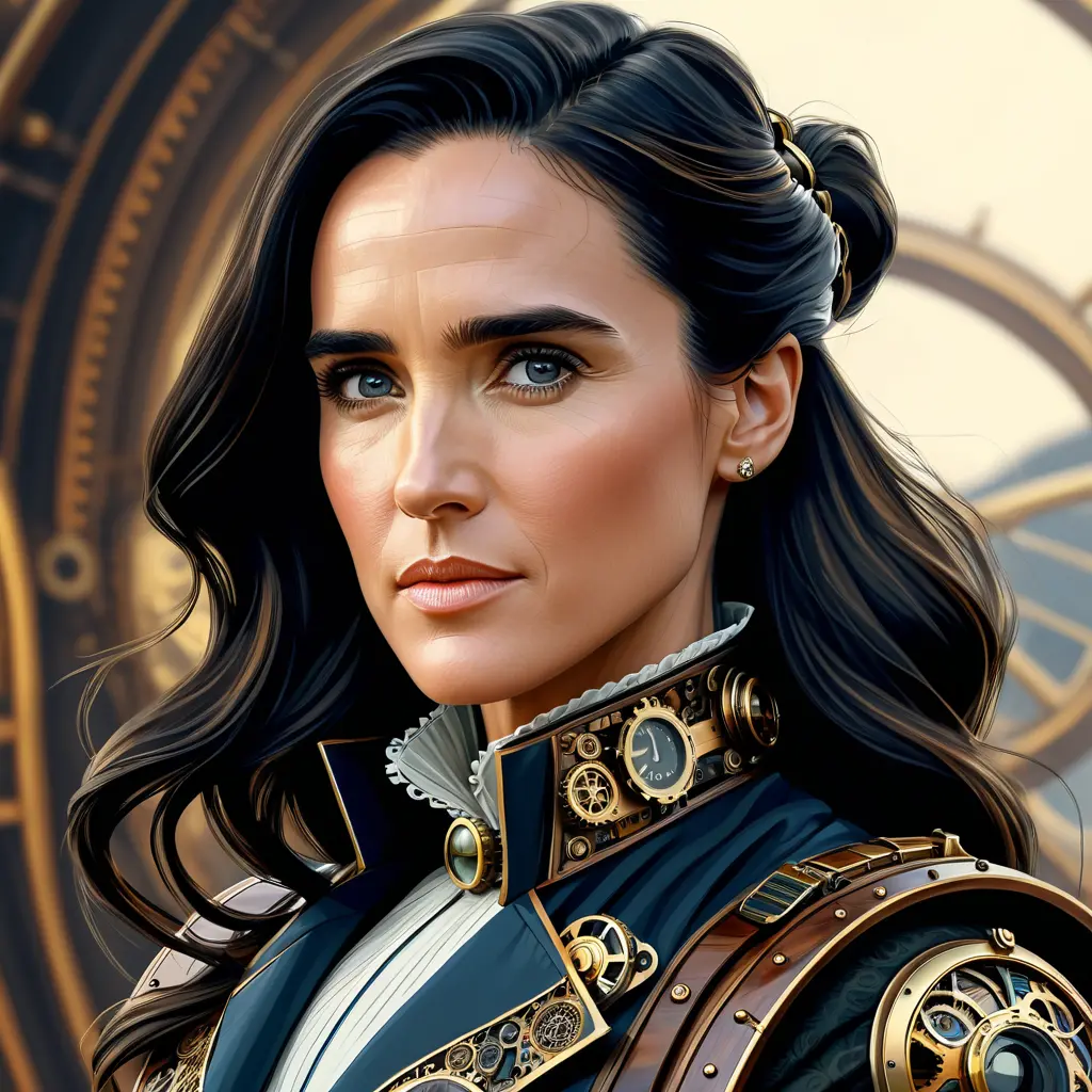 Steampunk portrait of Jennifer Connelly, Highly Detailed, Intricate, Artstation, Beautiful, Digital Painting, Sharp Focus, Concept Art, Elegant