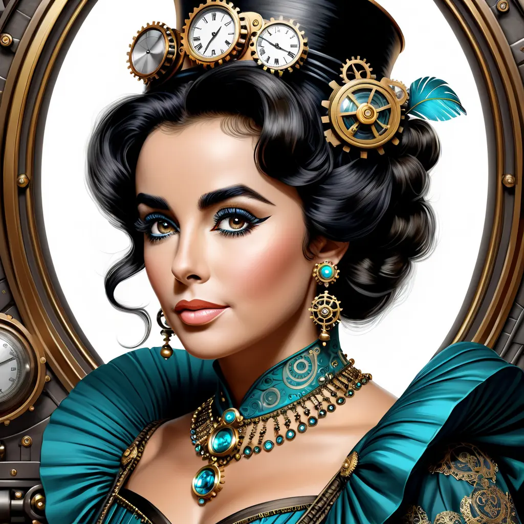 Steampunk portrait of Elizabeth Taylor, Highly Detailed, Intricate, Artstation, Beautiful, Digital Painting, Sharp Focus, Concept Art, Elegant