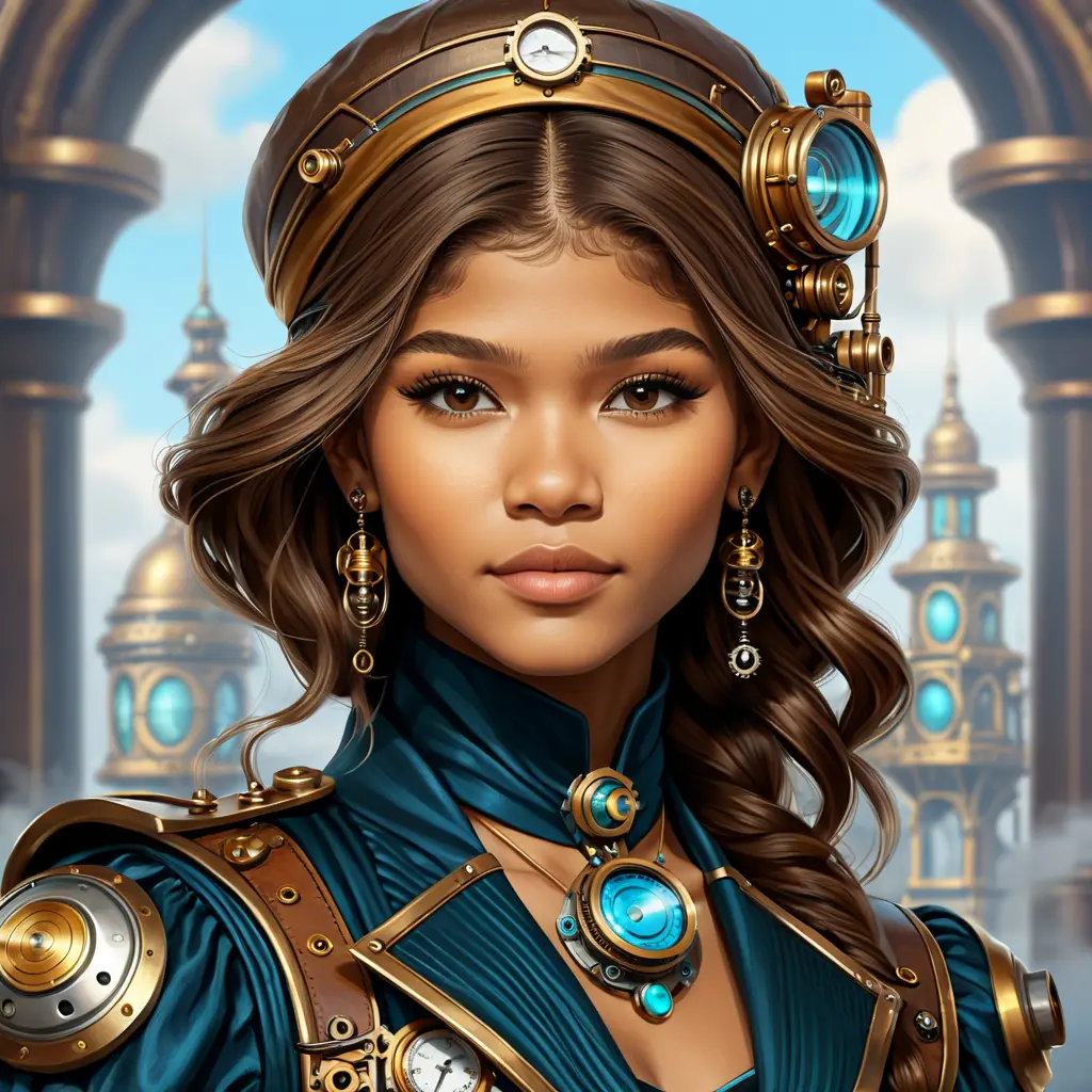 Steampunk portrait of Zendaya, Highly Detailed, Intricate, Artstation, Beautiful, Digital Painting, Sharp Focus, Concept Art, Elegant