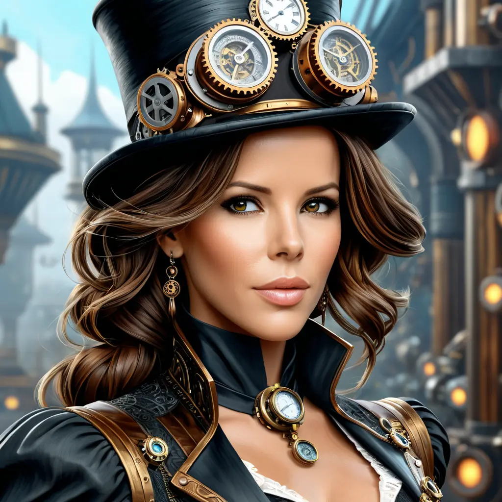 Steampunk portrait of Kate Beckinsale, Highly Detailed, Intricate, Artstation, Beautiful, Digital Painting, Sharp Focus, Concept Art, Elegant