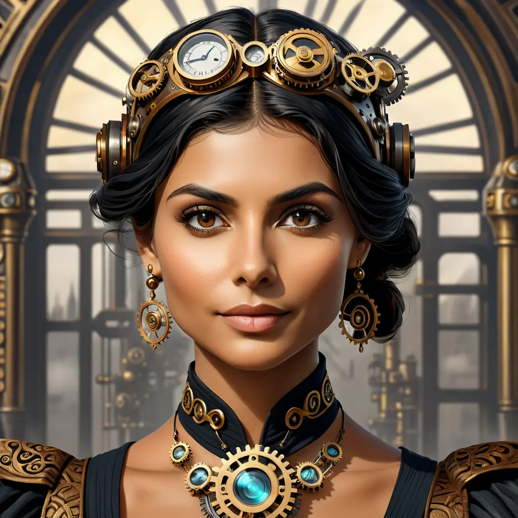 Steampunk portrait of Morena Baccarin, Highly Detailed, Intricate, Artstation, Beautiful, Digital Painting, Sharp Focus, Concept Art, Elegant