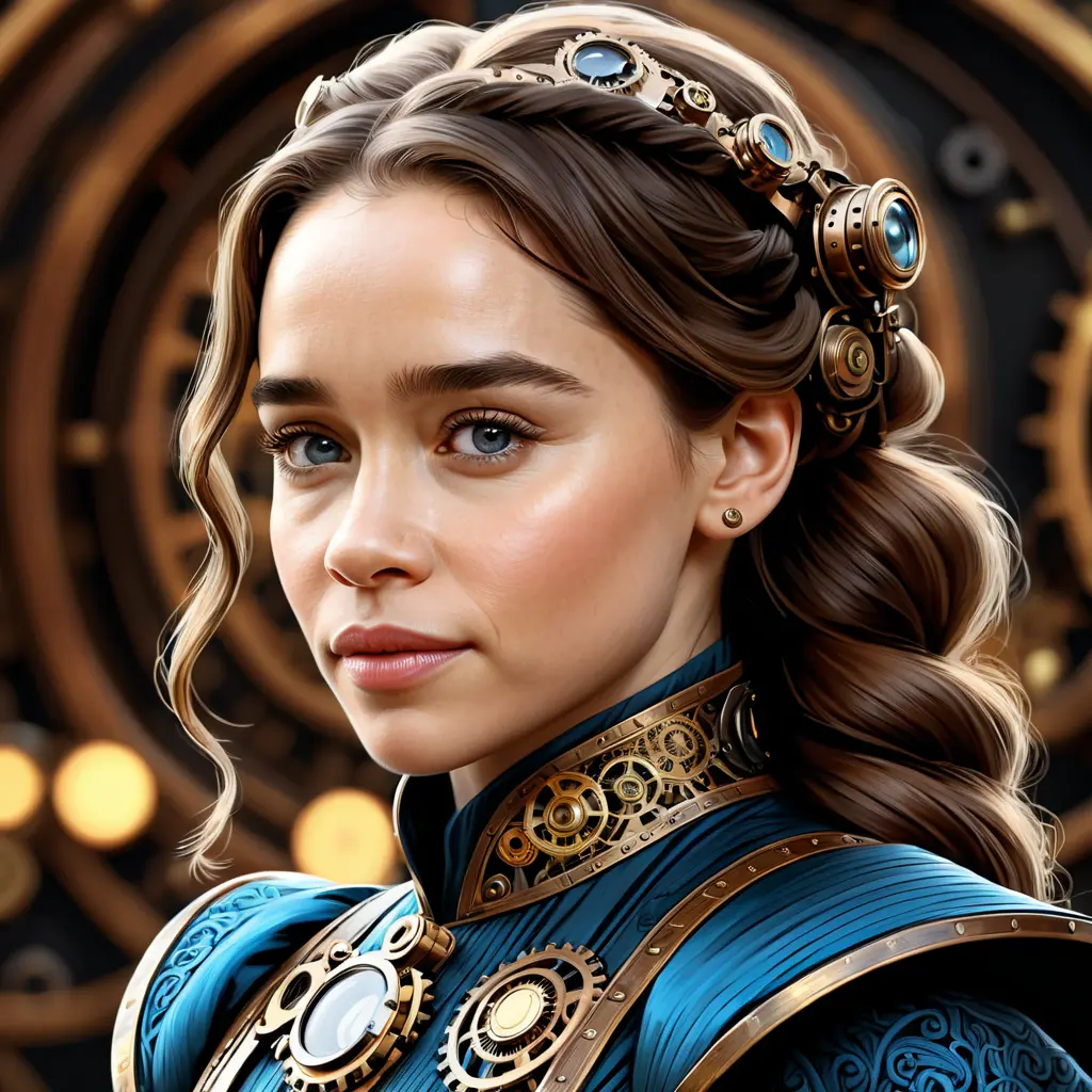 Steampunk portrait of Emilia Clarke, Highly Detailed, Intricate, Artstation, Beautiful, Digital Painting, Sharp Focus, Concept Art, Elegant