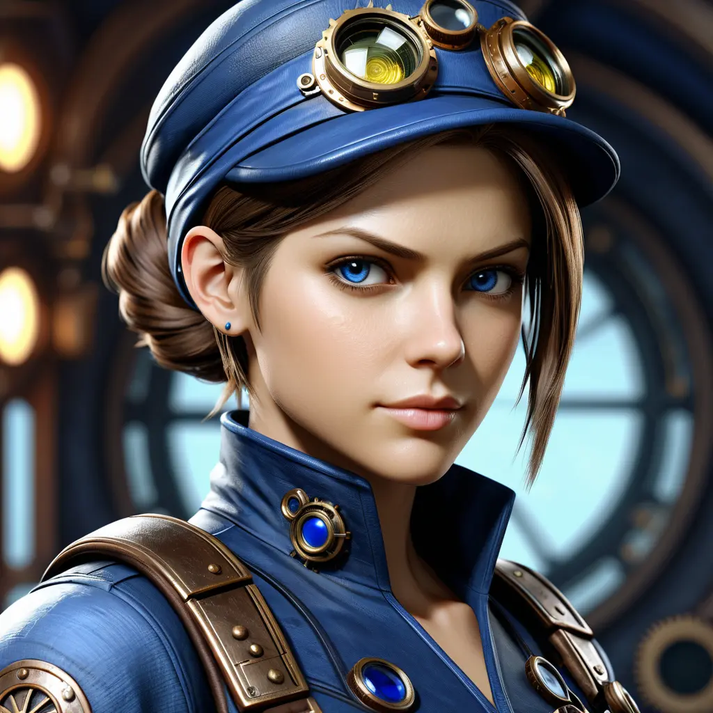 Steampunk portrait of Jill Valentine, Highly Detailed, Intricate, Artstation, Beautiful, Digital Painting, Sharp Focus, Concept Art, Elegant