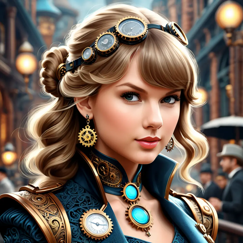 Steampunk portrait of Taylor Swift, Highly Detailed, Intricate, Artstation, Beautiful, Digital Painting, Sharp Focus, Concept Art, Elegant